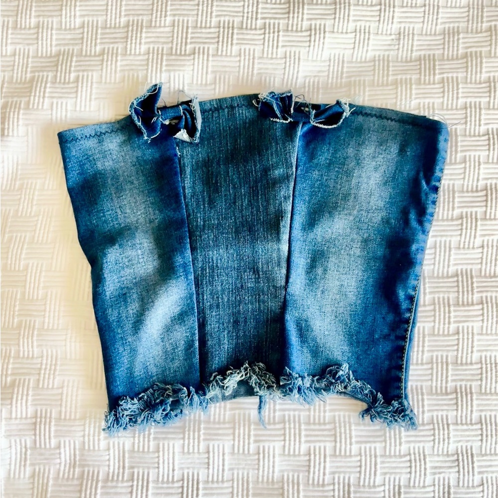 Handmade Denim Crop Top With Bows